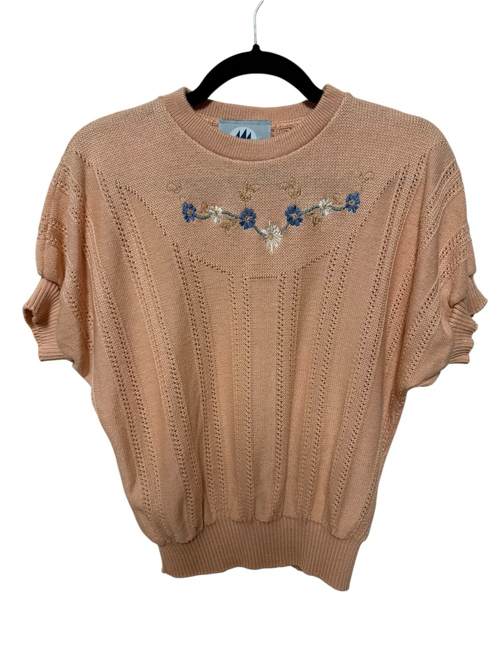 Vintage Bay Point Threads Peach Embroidered Knit Sweater